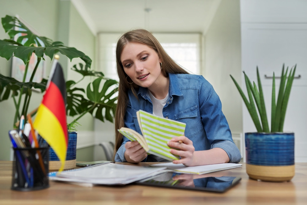 Student learning A2 German course