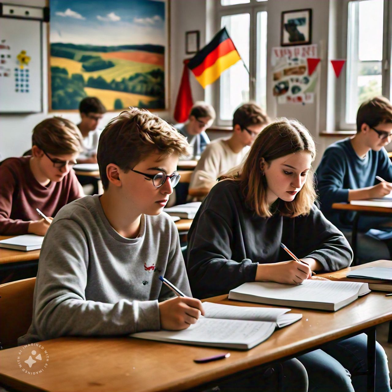 Students listening German language course