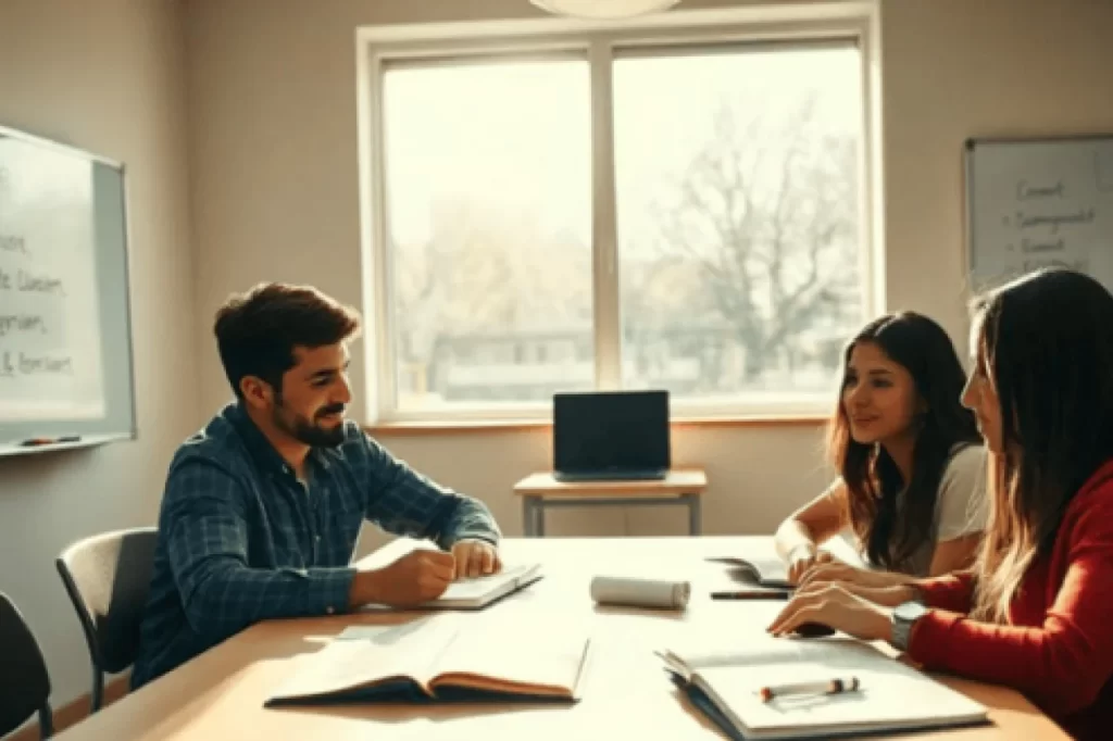 Students practicing German phrases during a German A1 course in Kerala